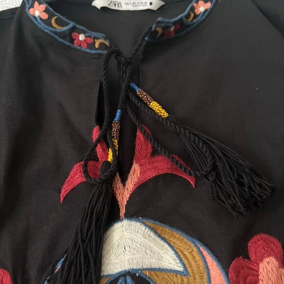 Zara Embroidered Flora Linen Blend Black Shift Dress size S - Picture 10 of 12